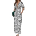 Women's Fashion Deep V-neck Lace-up Wide Leg Jumpsuit