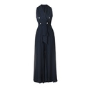 Female Suit Collar Fake Two-piece Jumpsuit Wide Leg Pants High Waist Trousers