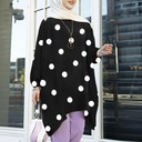 Polka Dot Fabric Women's Cuff Elastic Band Round Neck Pullover