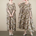 Summer New Artistic Large Size Loose Bohemian Short Sleeve Dress For Women