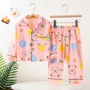 Children's Pajamas Boys' Cotton Long-sleeved Medium And Big Cardigan Lapel Homewear