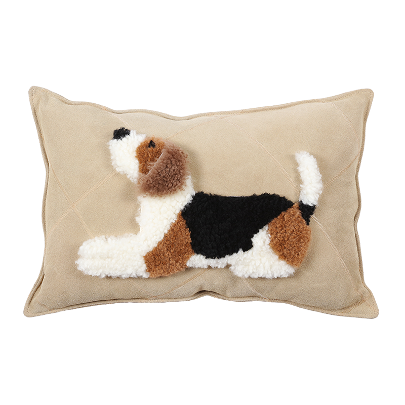 Dog Cartoon Wool Cowhide Pillow