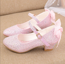Girls' Leather Shoes Autumn New Bright Diamond High Heeled Shoes Performance Dance Flower Children Silver Medium And Large Children's High Heeled Shoes