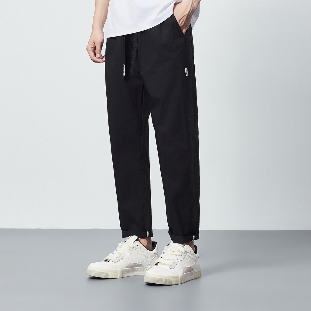 Combed Cotton Elastic Waist Drawstring Casual Pants