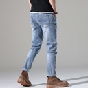 Men's Light-colored Elastic Stitching Embroidered Jeans
