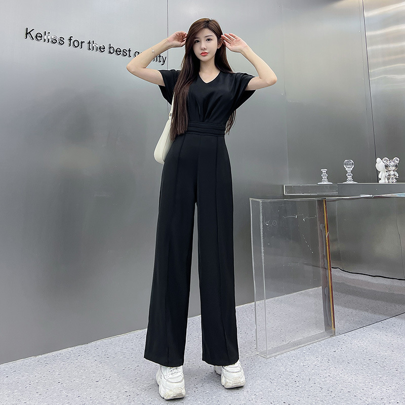 Shoulder Sleeve Waist Wide Leg Pants Fashion Jumpsuit