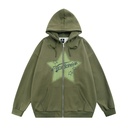 Street American Five-pointed Star Printing Hooded Cardigan Sweater Men