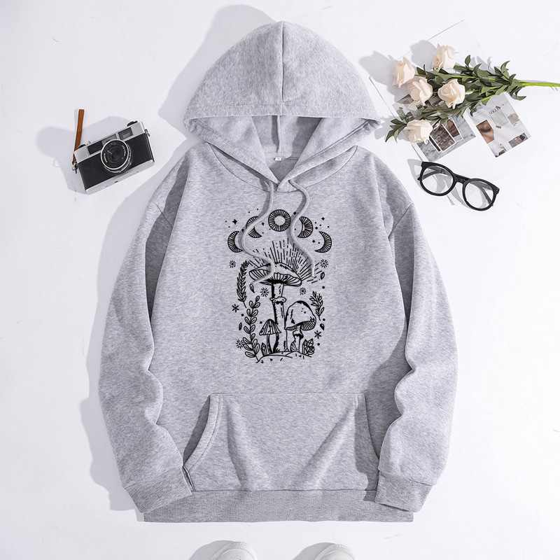 Printed Heel Wrap Collar Velvet Thickened Hooded Sweatshirt