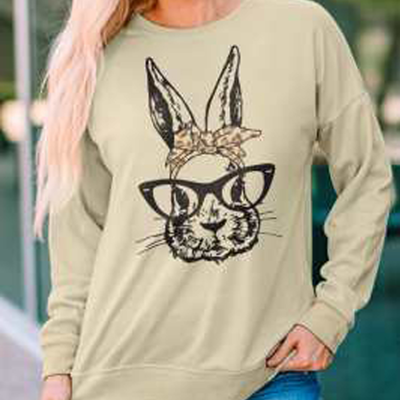 بلوزة برقبة دائرية بتصميم كاوايي فضفاضة كاجوال