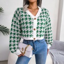 Ins Casual Lantern Long Sleeve Thousand Bird Check Cardigan Sweater