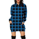 Printed Plaid Mid Length Hooded Long Sleeve Sweatshirt Women's