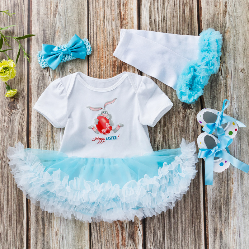 Newborn Children's Skirt Easter Short Sleeved Cartoon Rabbit Mesh Skirt