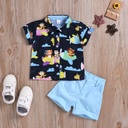 Cartoon Print Short Sleeve Shirt And Casual Shorts Set