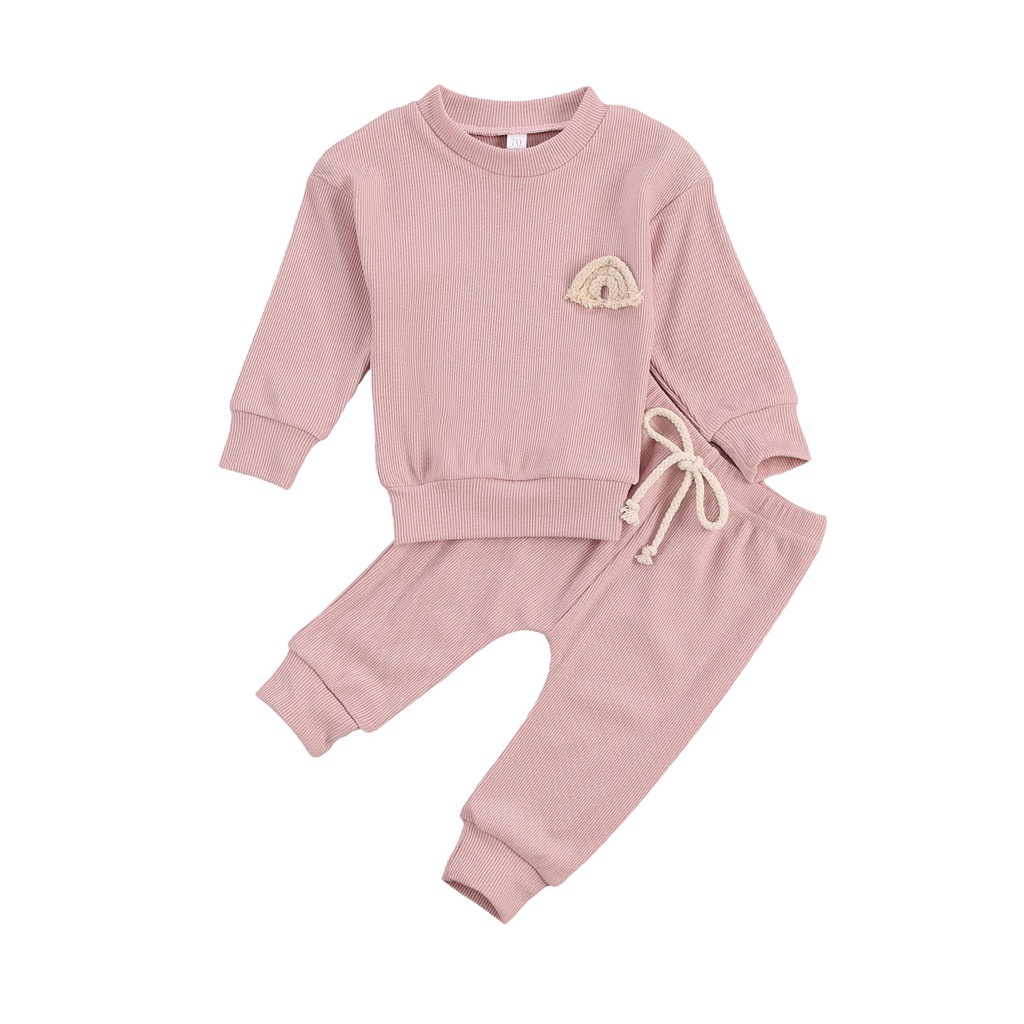 Round Neck Rainbow Embroidery Long Sleeve Suit