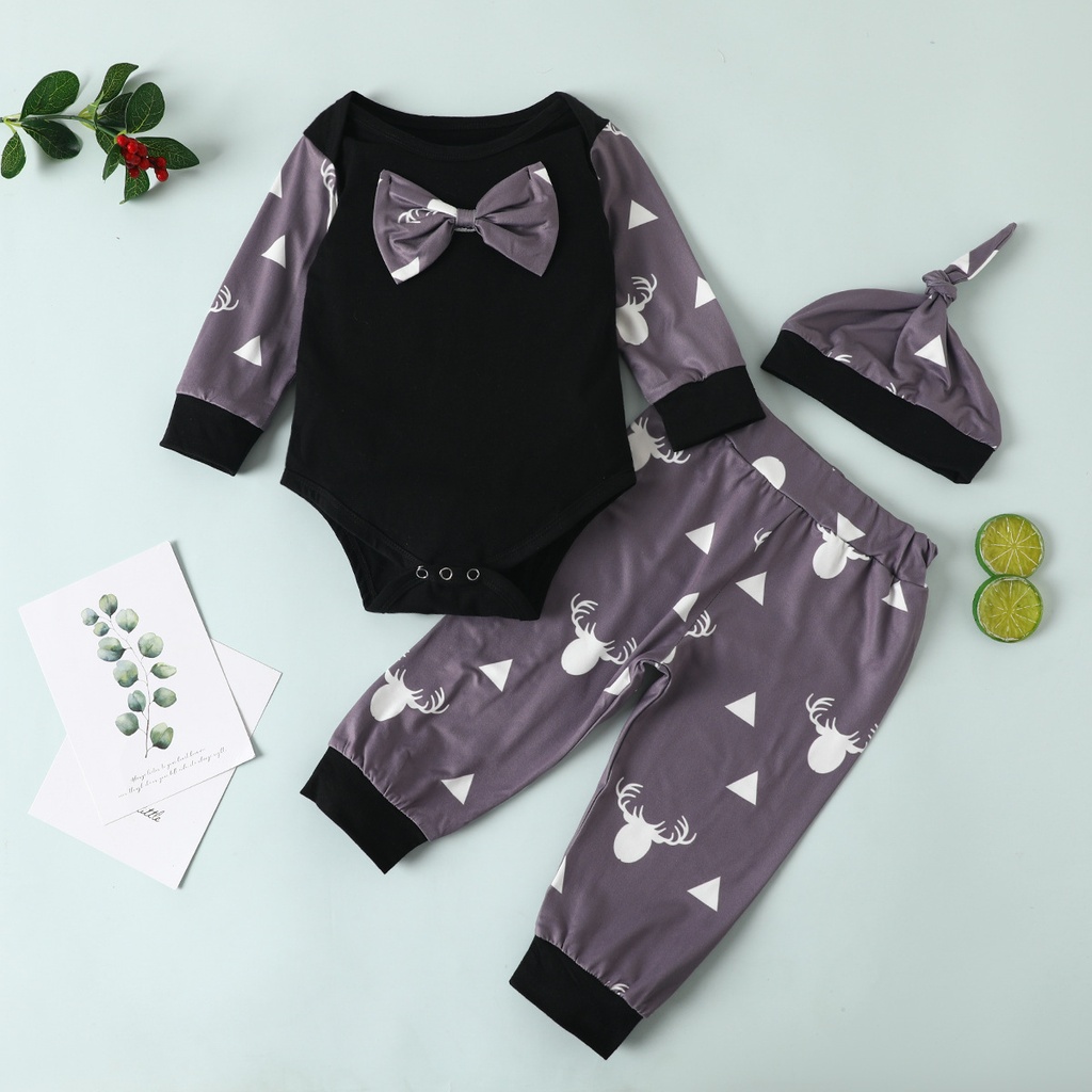Baby Bowknot Romper Printed Trousers