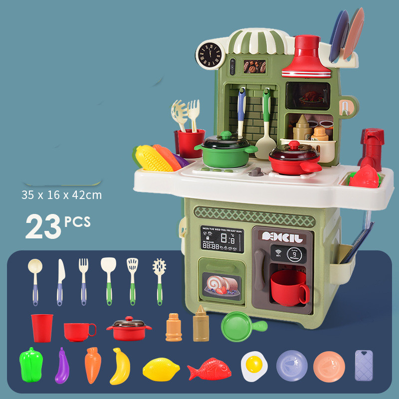 Children's Play House Tableware Table Light and Music Loop Water Cooking Girl Simulation Kitchen Toy Set