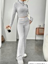 Women's two-piece set: long-sleeve blouse with round neck and high-waist pants