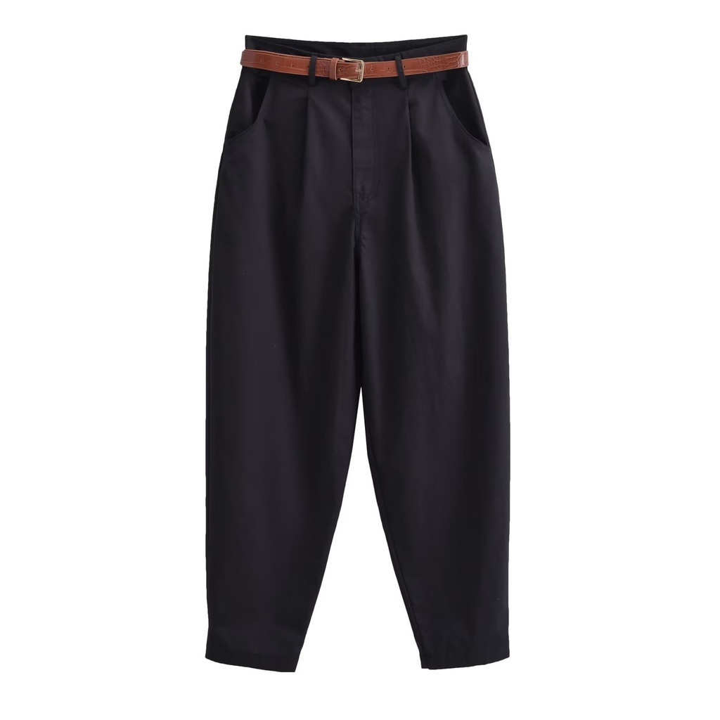 Women's Solid Color With Belt Casual Trousers