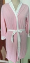 Casual knitted women's robe designed for pregnancy, delivery, and nursing, featuring a V-neckline, three-quarter length sleeves, and a tie belt