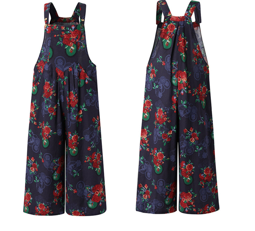 Women's Loose Printed Side Pocket Overalls