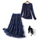 Knitted Sweater Mesh Skirt Two-piece Set