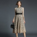 New European And American Hook Flower Hollow Stitching Lace Dress