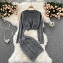 Women's Vintage Long Sleeve Twist Sweater High Waist Skirt Set