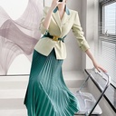 High-end Green Suit Suit Pleated Skirt Two-piece Set
