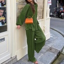 Women's Long-sleeved Pleated Loose High-waist Trouser Suit
