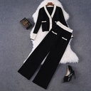 High Sense Of Fashion Ladies Vneck Blouse Western Style Age-reducing Wideleg Pants Twopiece Suit