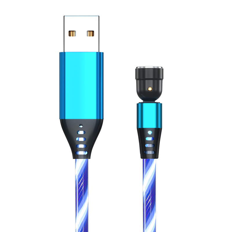 كابل شحن مغناطيسي دوار بزاوية 540 درجة مع إضاءة LED مناسب لـ iPhone وMicro USB وType C