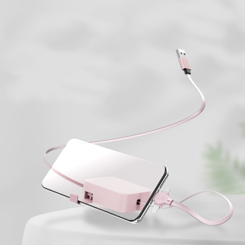كابل USB قابل للسحب 4 في 1 مع حامل هاتف وخاصية تخزين الكابل