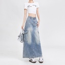Women's A- Line Denim Skirt Fashion Wash Long Skirt