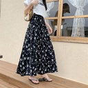 Floral Large Swing Half-length Tight Waist Umbrella Skirt Chiffon