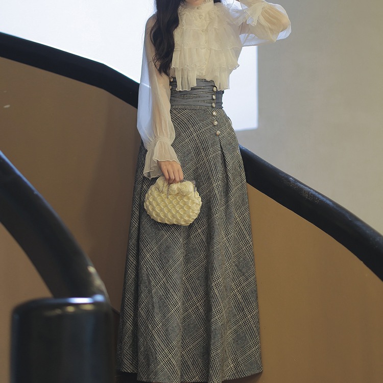 Retro Temperament Woolen Skirt Autumn Two-piece Set