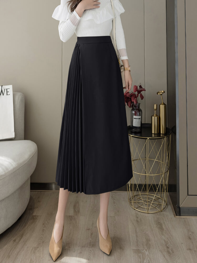 Irregular Pleated Skirt And Umbrella Skirt Mid-length High Waist