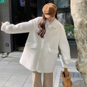 Peter Pan Collar Loose Mid-length Single-breasted Milky White Plush Coat