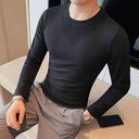 British Fashion Trendy Round Neck Slim Fit Solid Color Casual Long Sleeves