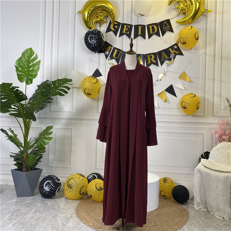 Double Sleeve Cardigan Robe With Pockets Fashion Muslim Women's Cardigan