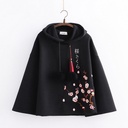 Women's Plum Embroidered Fleece Warm Hooded Long Sleeve Sweatshirt