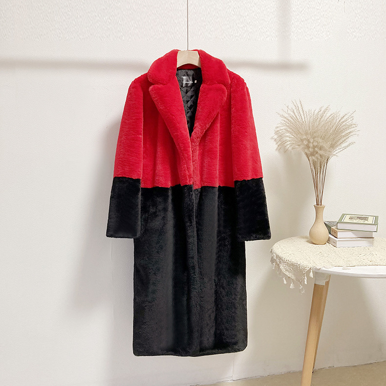 Stitching Coat Women's Wool And Fur Coat Mid-length