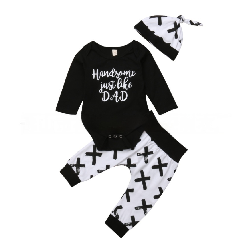Printed Pants With Hat Three-piece Set
