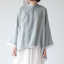 Elegant and Modern Women's Shirt with a Stand Collar, Button Details, and Long Sleeves  