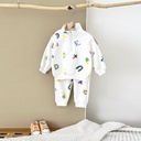 White Letter Printing Zipped Stand Collar Thickened Baby Long Sleeve Suit