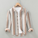 Striped Color Matching Long Linen Sleeves Men's Shirt