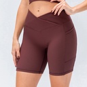 New Women's Yoga Shorts Cross Waist Slim Fit Fitness Pants Pockets High Waist Hip Lift Running Exercise Shorts