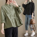 Women's Literary Fan Large Cotton Solid Color Long-sleeved Shirt