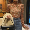 Lace High Collar Floral Long-sleeved Bottoming Shirt