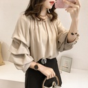Spring New One Line Neck Strapless Chiffon Shirt Women Loose Bubble Blouse