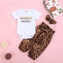 Short Sleeved Letter Printed Romper With Leopard Print Waistband Pants